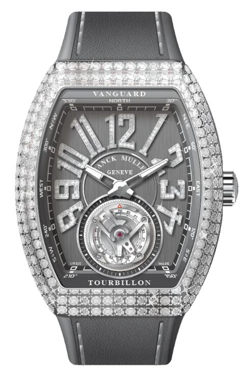 Best FRANCK MULLER Vanguard Tourbillon Stainless Steel White Diamonds Case and Numerals- Grey V 41 T D NBR CD (TT) (AC) (TT DIAM AC) Replica Watch